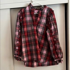 J. Crew Red and Pink Plaid Blouse